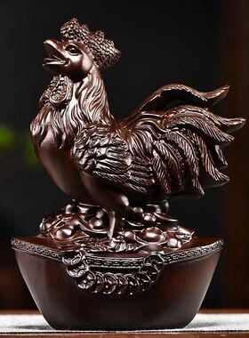 绿色实木雕十二生肖摆件鸡摆件客