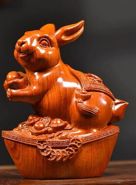 绿色木质福兔子摆件实木十二生肖