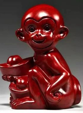 绿色木猴子雕刻摆件十二生肖猴木