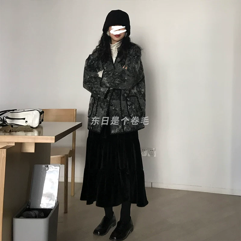 Демисезонная ретро-куртка, oversize, V-образный вырез