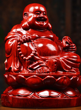 红花梨木雕弥勒佛摆件招财镇宅家居供奉生日送长辈礼品居家工艺品