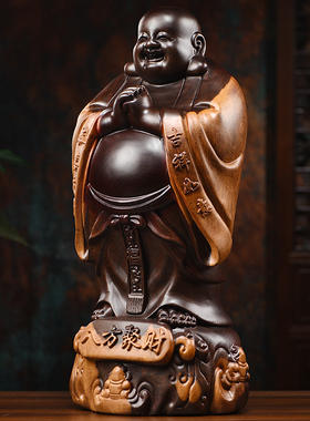 黑檀木雕弥勒佛摆件纯实木制八方笑佛像工艺品红木家居玄关送礼品