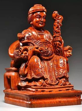 花梨实木雕刻土地公土地婆佛像摆件土地爷福德正神家用供奉送礼品