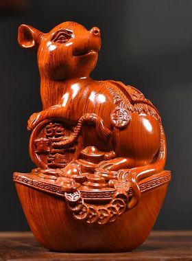 绿色木质老鼠摆件十二生肖木质鼠