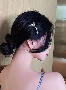 姬边海豚鱼尾珍珠发夹ins气质