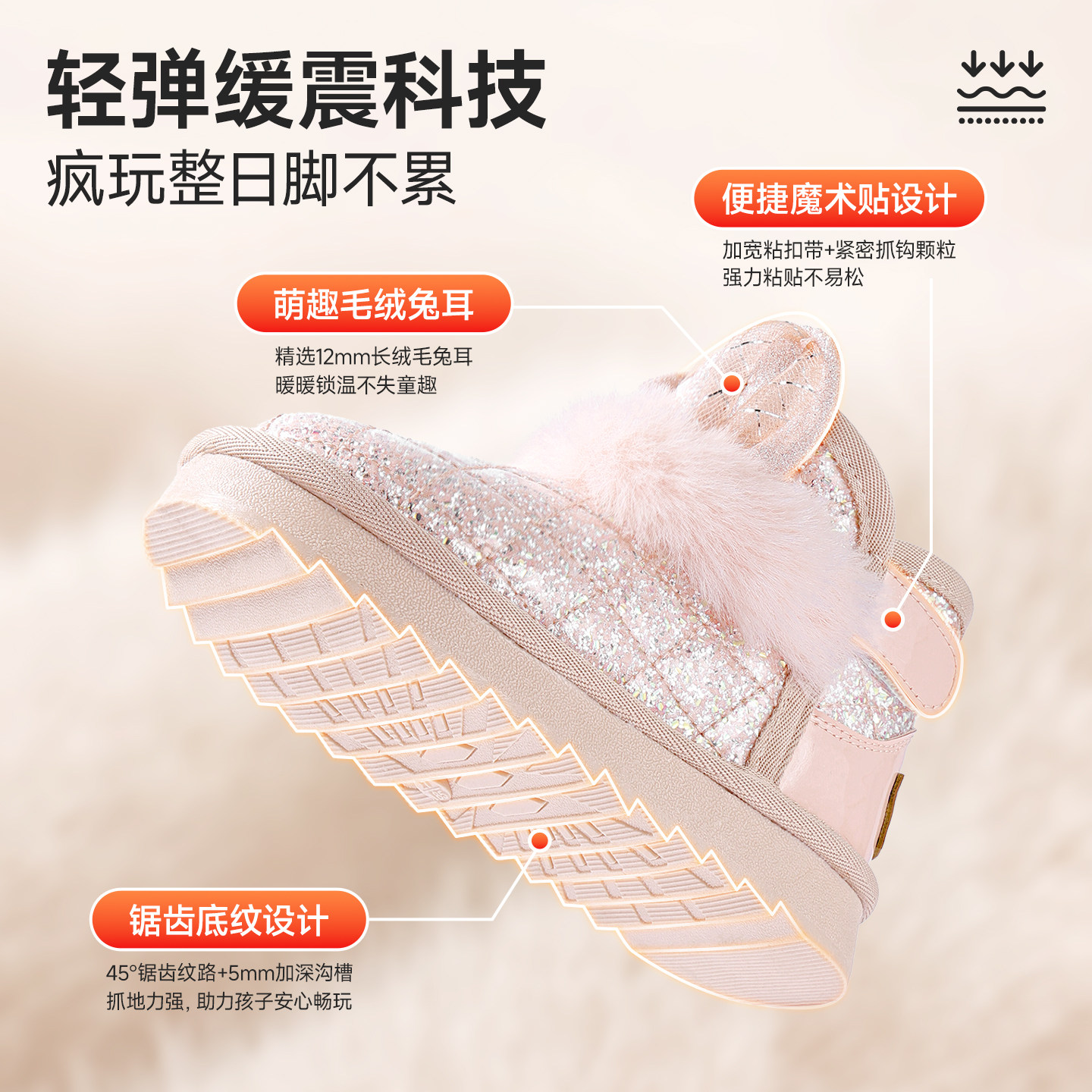 ANNIL/安奈儿女童雪地靴童鞋潮款公主风儿童加绒鞋保暖兔耳棉靴,淘宝优惠券,粉丝福利购,淘宝优惠卷