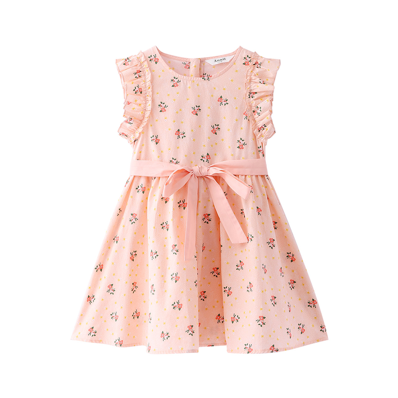 安奈儿旗舰店安奈儿童装女童连衣裙无袖夏季新款撞色印花中大童碎花连衣裙3