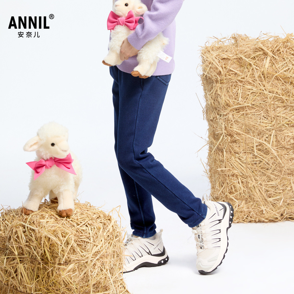 【商场同款】安奈儿童装女童针织牛仔裤冬加绒AG446814,淘宝优惠券,粉丝福利购,淘宝优惠卷