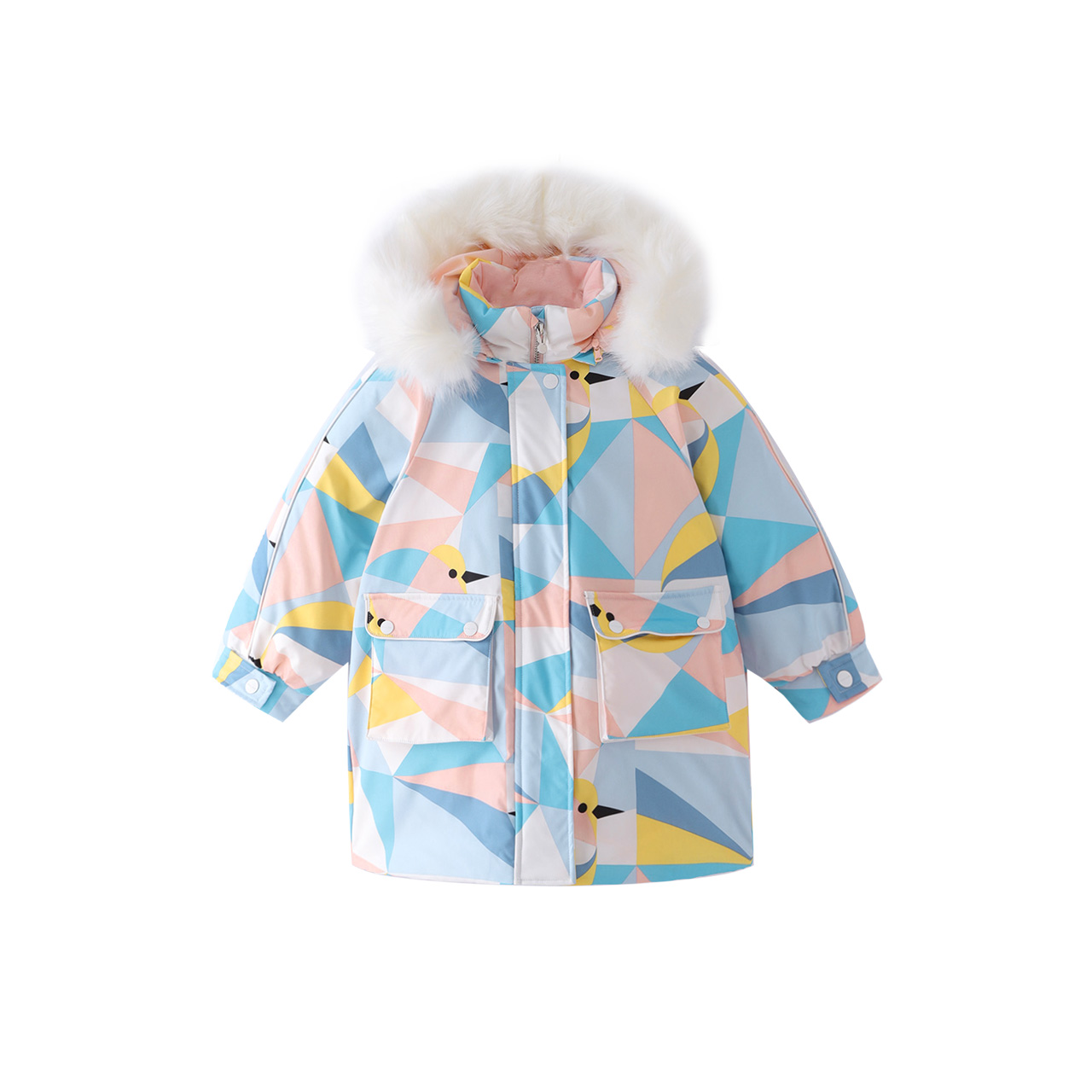 安奈儿旗舰店安奈儿童装女童工装羽绒服中长款冬新款洋气大毛领女孩外套厚3