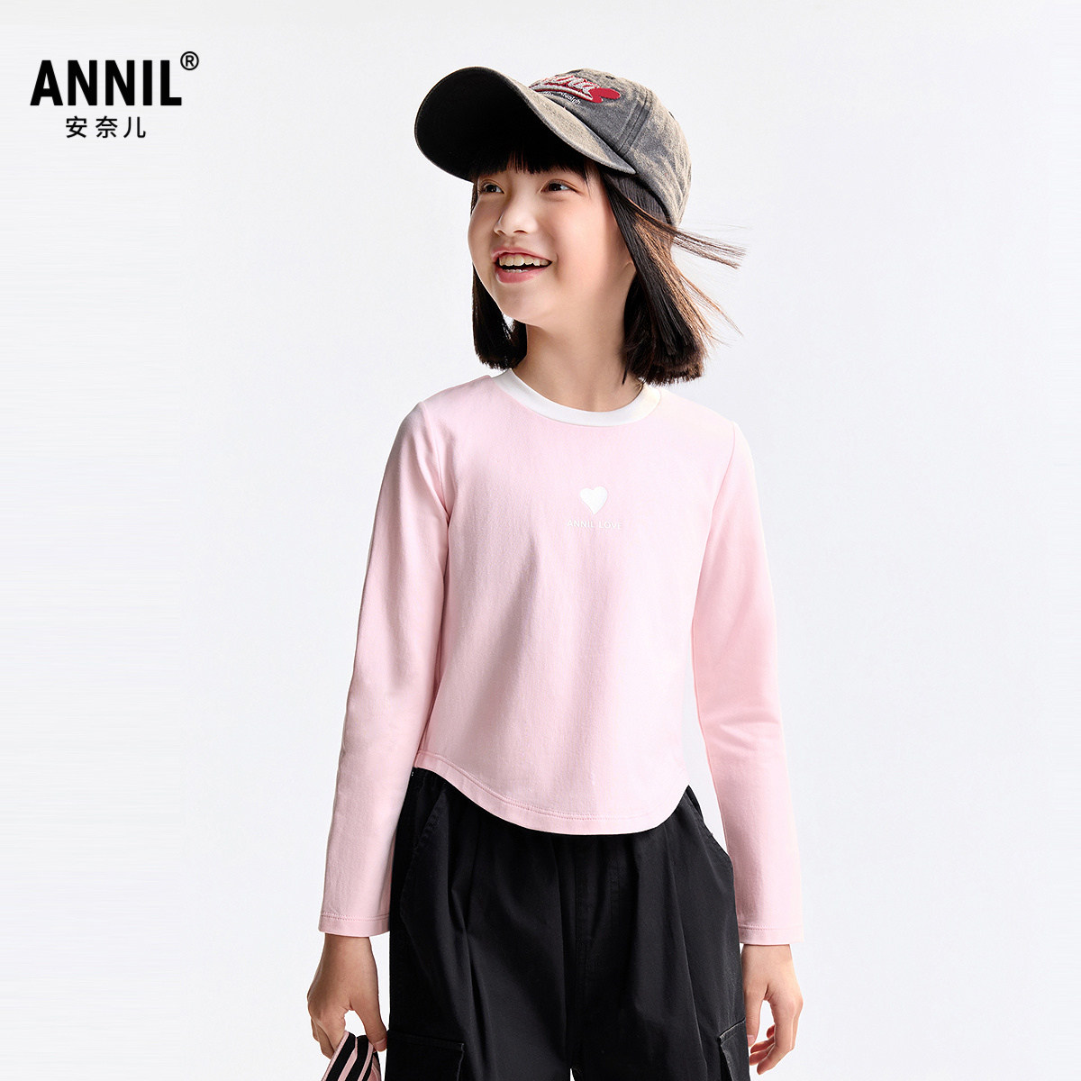 安奈儿童装女童圆领长袖T恤秋新款短款时尚甜美弹力打底衫,淘宝优惠券,粉丝福利购,淘宝优惠卷