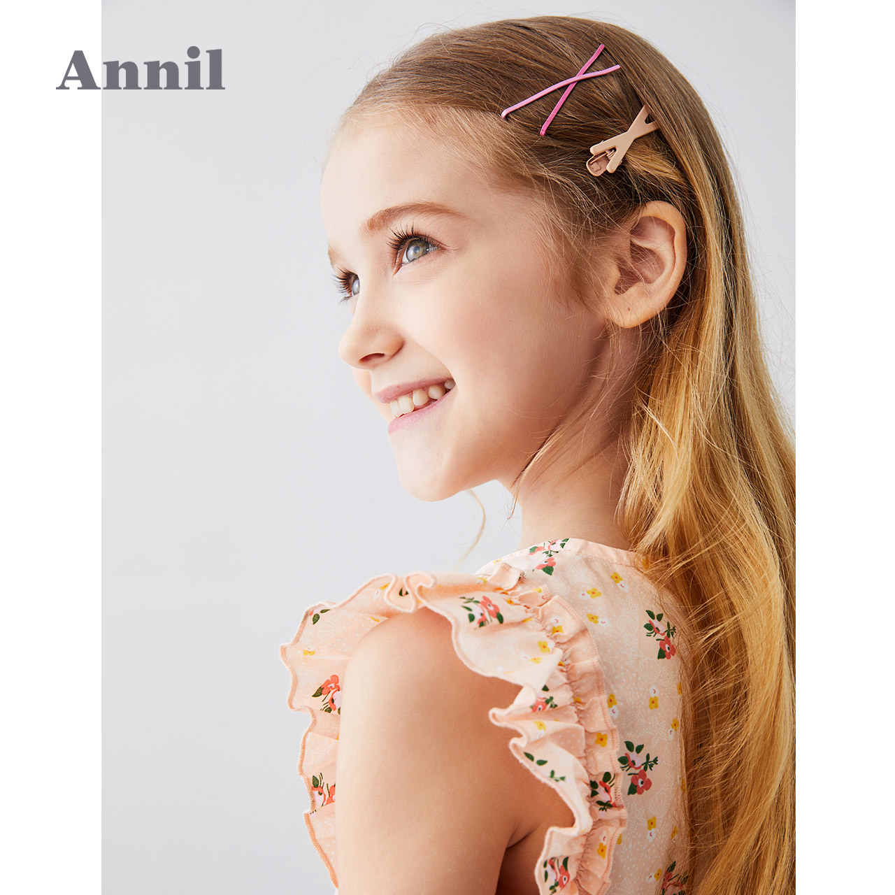 安奈儿旗舰店安奈儿童装女童连衣裙无袖夏季新款撞色印花中大童碎花连衣裙2