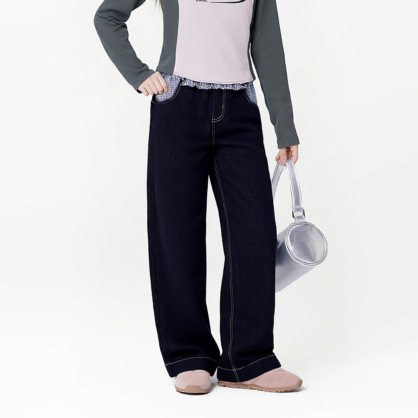 【高腰直筒】安奈儿童装女童牛仔裤2026春新款时尚长裤透气裤子,淘宝优惠券,粉丝福利购,淘宝优惠卷