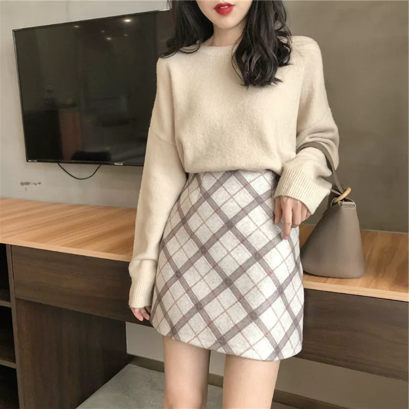 Демисезонный knitted набор, шерстяное платье, западный стиль, интернет-знакомый, свободный крой