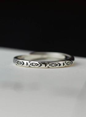 合金戒指 中国风招财转运福运锦鲤复古做旧开口可调节戒指小众