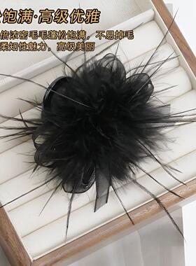 黑色羽毛抓夹气质时尚后脑勺半扎发网红抓夹黑色发夹