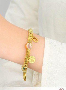 合金手链 古法国风五路财神盘缠手链轻奢小众高级感纳福喜乐百搭