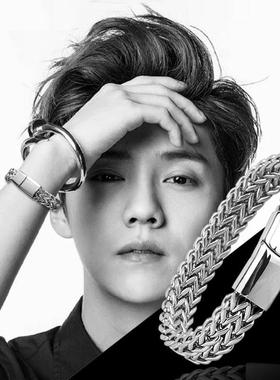 钛钢手链 嘻哈男士双层潮流手链四方形正反链磁铁扣百搭简约个性