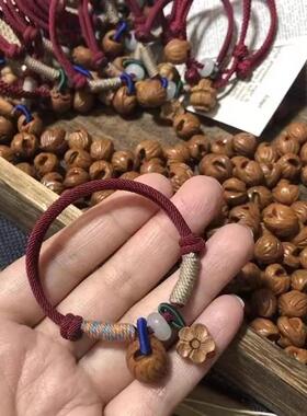 非金属布艺手链 纯手工百搭桃核手链桃木梅花原创国潮风时尚素款