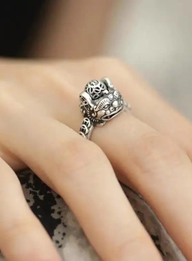 合金戒指 潮流招财貔貅可转动戒指复古做旧高级感极简慵懒洋气