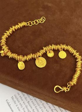 合金手链 新中式福袋黄财神两世欢锤纹盘缠手链轻奢精美百搭手链