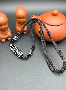 非金属布艺项链 极简慵懒流行素款黑白九眼天珠复古经典项链编绳