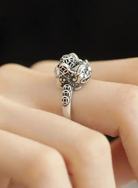 合金戒指 素款冷淡风秋冬极简时尚可转动复古貔貅戒指小众个性