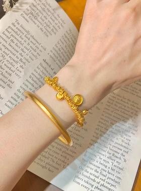 合金手链 复古小胖福黄财神两世环盘缠福字手链百搭气质轻奢手链