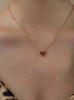 合金项链 2025新款复古红色爱心女款锁骨链首饰简约大气百搭项链