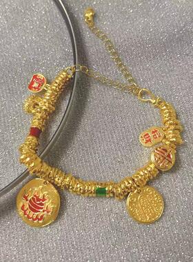 合金手链 新中式财神盘缠手链金色手工小胖福手串轻奢古法时尚