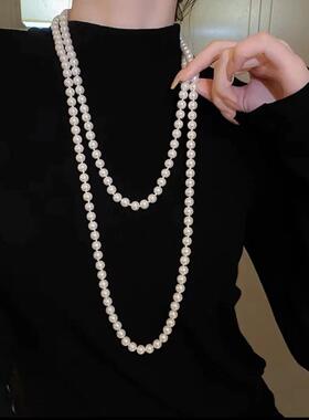 非金属亚克力项链 百搭多层珠珠项链长款旗袍气质小香风时尚经典
