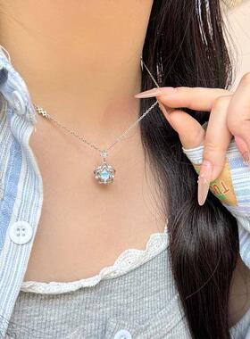 合金项链 蓝色海洋之心轻奢简约小众ins气质高级感百搭项链梦幻