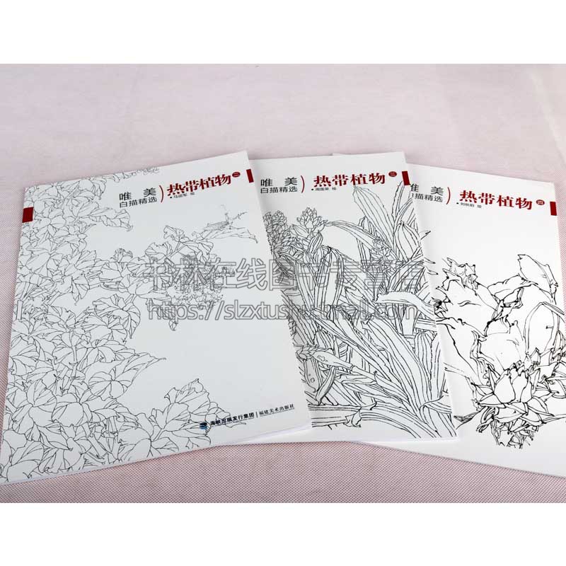 热带植物 唯美白描精选 工笔画花卉技法白描底稿勾线稿毛笔画谱国画上色 中国现代花卉画作绘画教程书籍 初学者临摹范本画册书籍