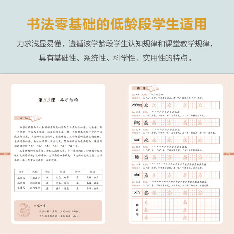 硬笔楷书教程(共2册) 小学一二年级零基础学习书法笔画练字精选标准楷体汉字与语文课本书接轨附拼音笔顺组词结构分析 河南美术