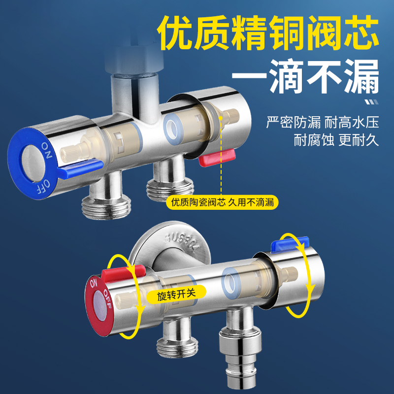 水龙头外接分水阀一进二出三通双控开关一分二洗衣机分流器三角阀
