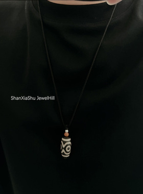 山下树  做旧天然玛瑙三眼天珠藏式饰品可调节项链情侣男礼物送礼