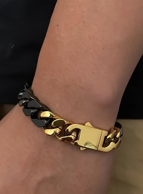 时尚陶瓷古巴链条手链黑金配色