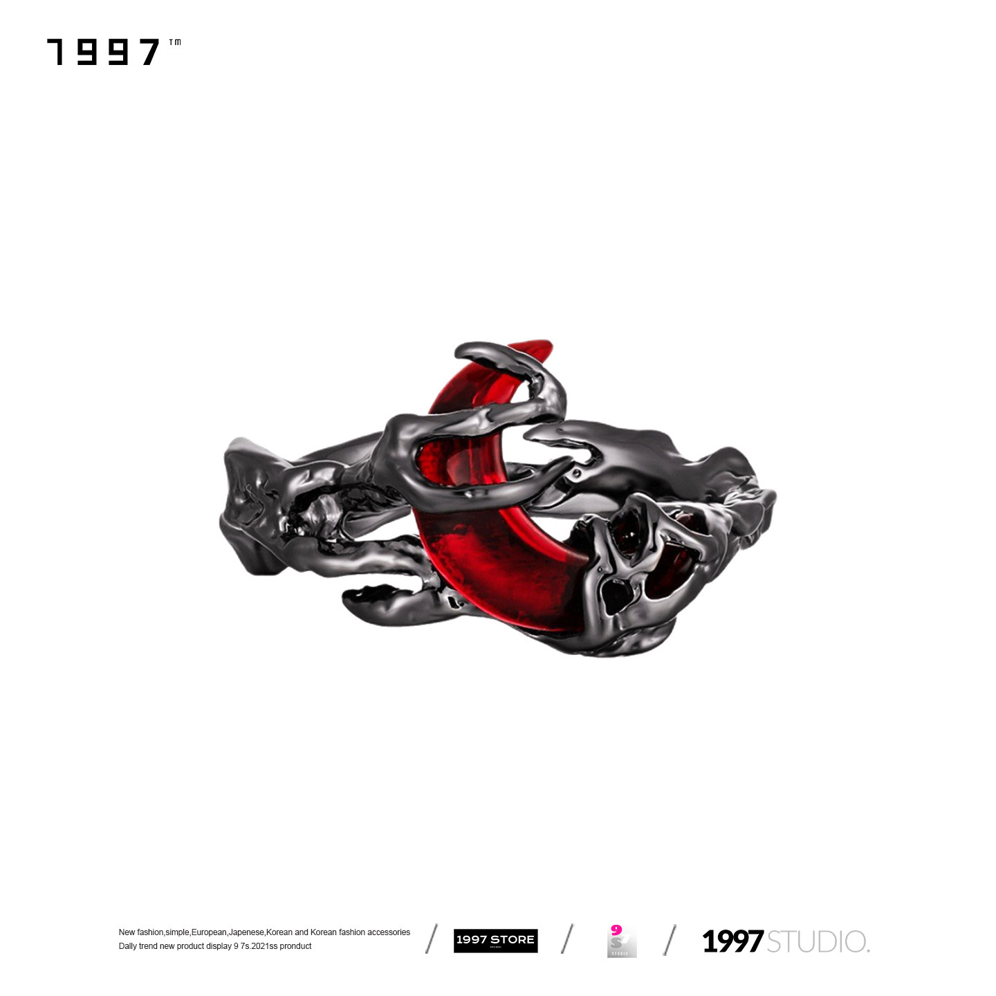 Dark Retro Blood Moon Liquid Irregular Couple Ring