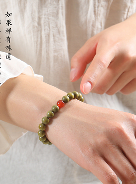 绿檀木手串天然檀香木质手链木火红色朱砂转运珠盘玩佛珠文玩男女