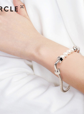 【低至5折】CIRCLE珠宝玩具系列925银8mm海水珍珠手链中性朋克风