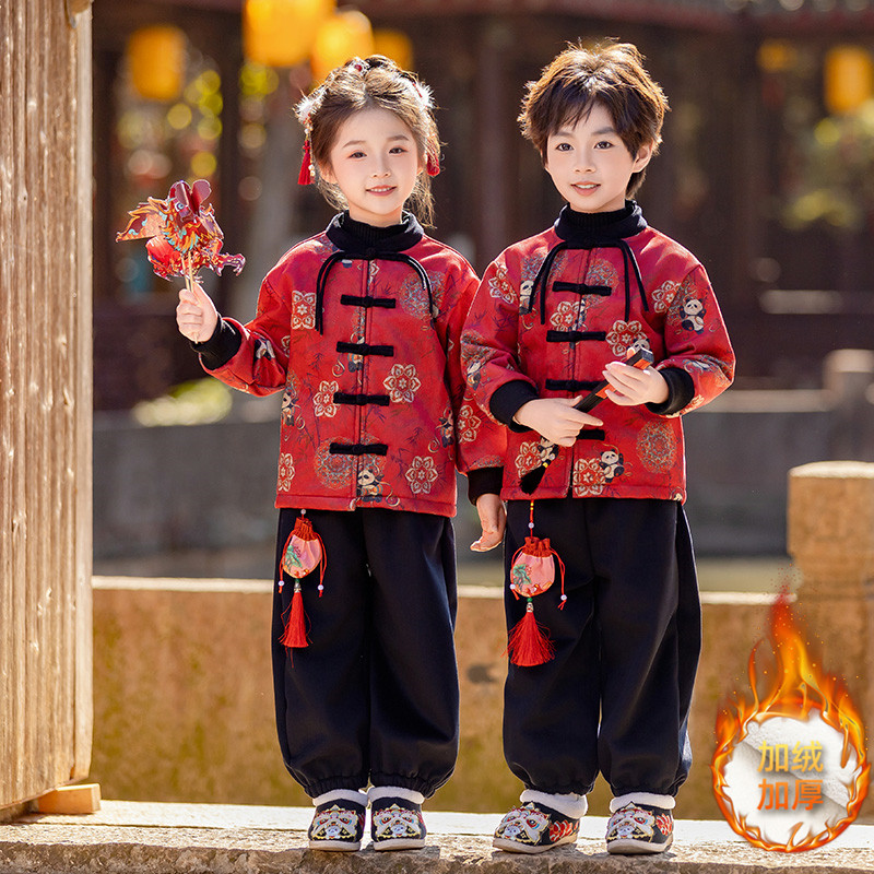 男童加绒汉服冬季新中式古装女童唐装套装中国风儿童表演服拜年服,淘宝优惠券,粉丝福利购,淘宝优惠卷