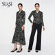 Antique 26 spring new style shopping mall cross-collar slim long-slim printed floral commuter top for women