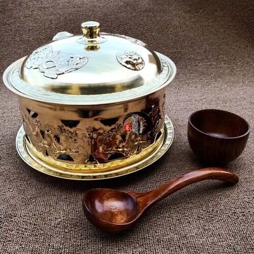 黄铜紫铜火锅宫廷御锅酒精加热菊花蒙古奶茶锅烩菜铜锅蒙餐厅锅茶 - 图0