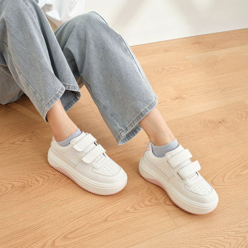 奥康 女鞋2025春秋运动休闲鞋魔术贴厚底透气学生时尚小白板鞋 - 图1