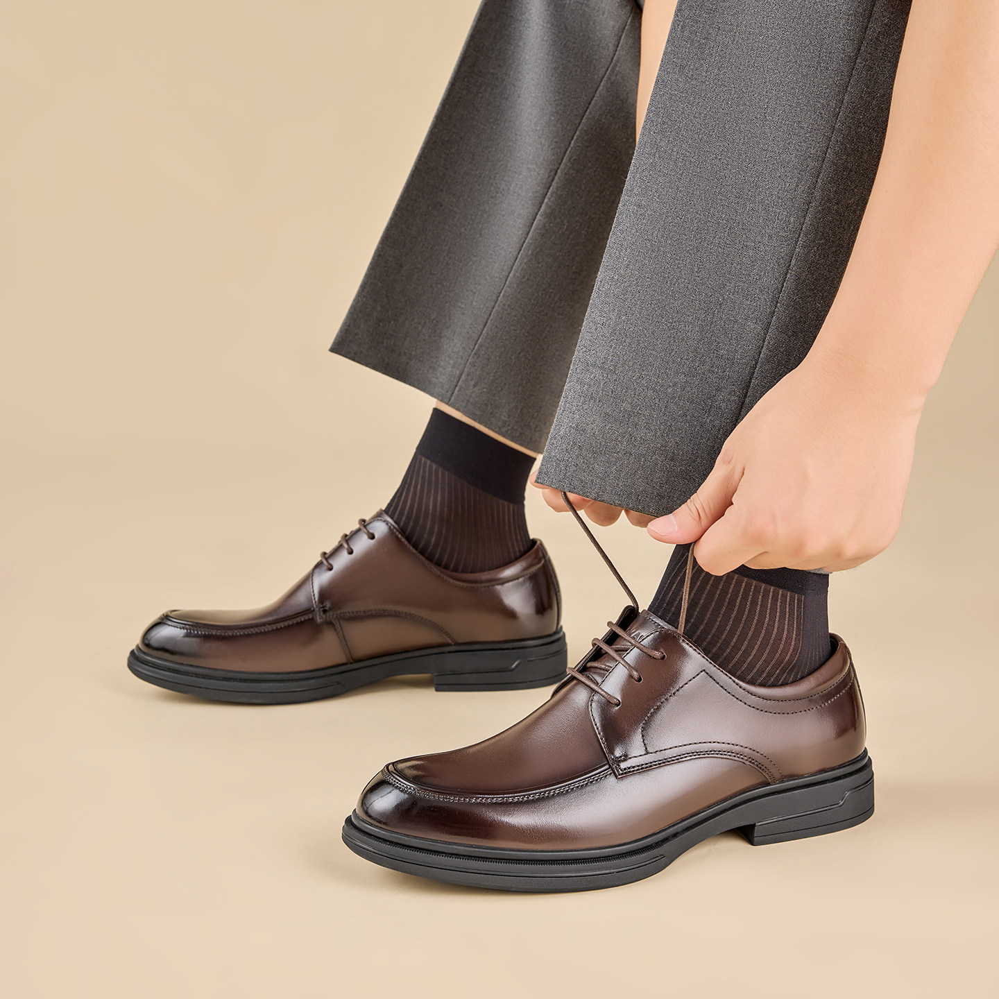 Aokang Men's Shoes 2026 Autumn New Genuine Leather Business Formal Non-Slip Wear-Resistant Office Lace-up Leather Shoes for Office Workers