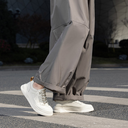 奥康 男鞋春季板鞋时尚小白鞋耐磨潮流日常百搭套脚休闲皮鞋 - 图0