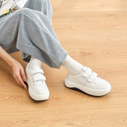 奥康 女鞋2025春秋运动休闲鞋魔术贴厚底透气学生时尚小白板鞋 - 图0