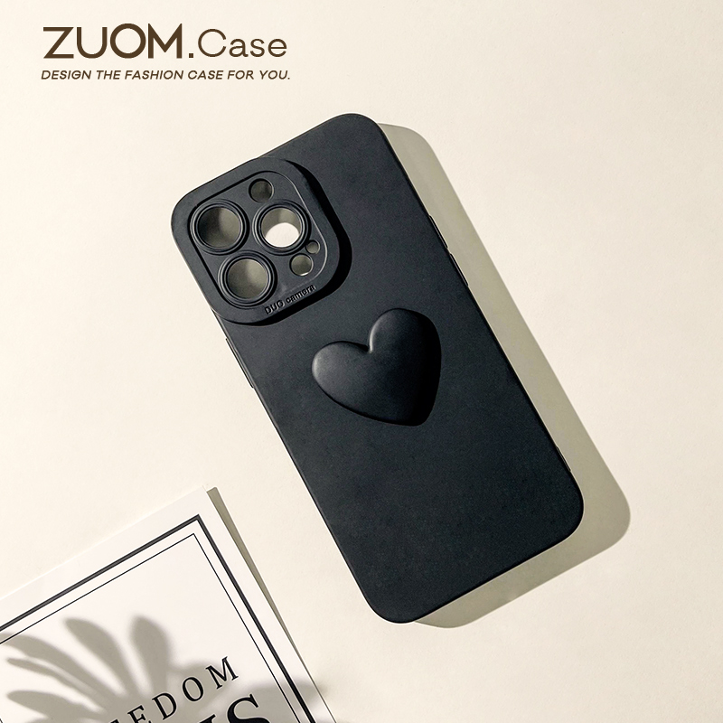 zuom 简约纯色黑色天使眼15适用ip14苹果13手机壳iPhone11新款女12promax爱心高级感xr液态硅胶软s全包8p7p6 - 图3