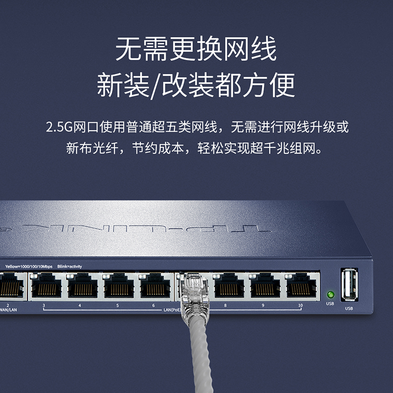 TP-LINK 2.5G PoE·AC一体路由器超千兆8口POE供电AP管理易展双WAN宽带叠加USB口双核CPU商用 TL-R5010PE-AC - 图3