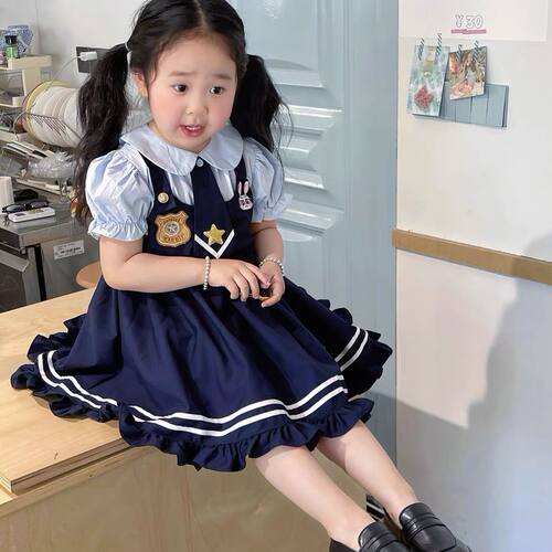 女童洛丽塔公主裙洋气2025新款洋气夏小童女宝宝兔子警官连衣裙 - 图0