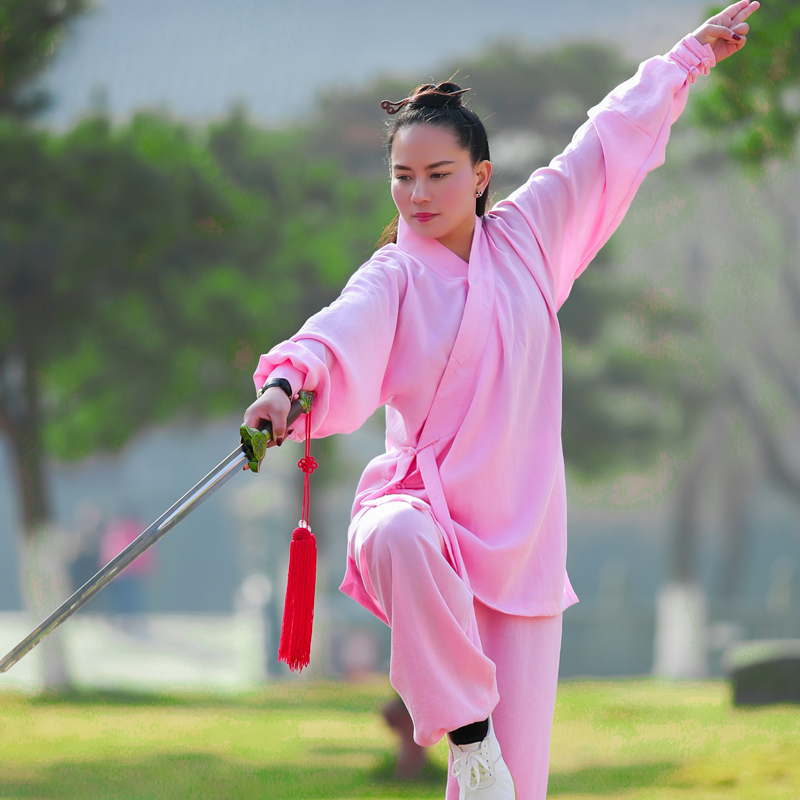 武当山道士服斜襟棉麻亚麻太极服男衣服练功服复古道士穿的服装-图1